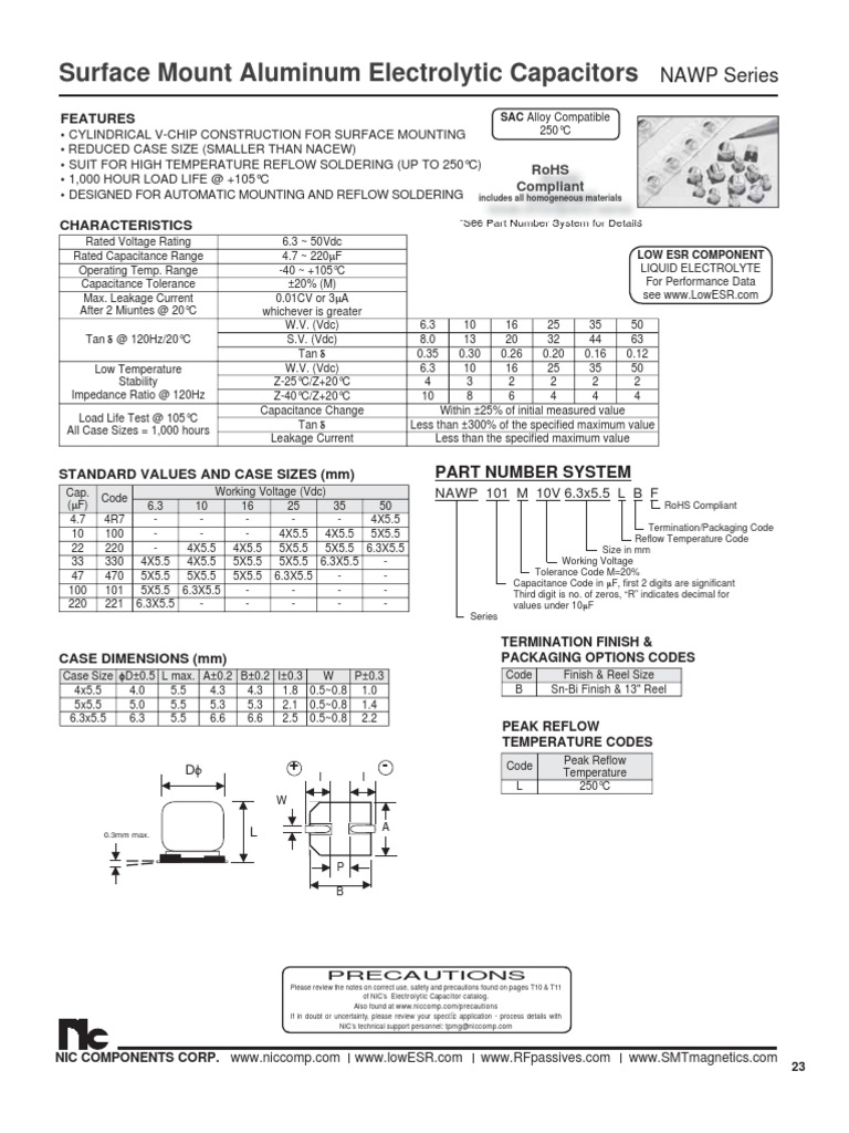 NIC Components NAWP Series | PDF | Capacitor | Energy Storage