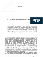 El Uso Del Conocimiento en La Sociedad de Friedrich Hayek