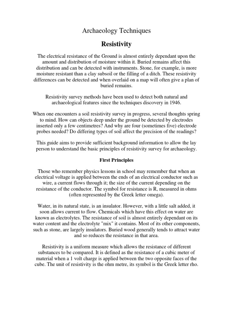 Archaeology Techniques PDF Electrical Resistivity And Conductivity