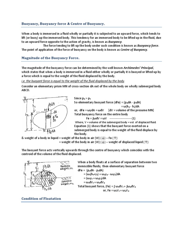 Buoyancy, Buoyancy Force & Centre of Buoyancy | PDF