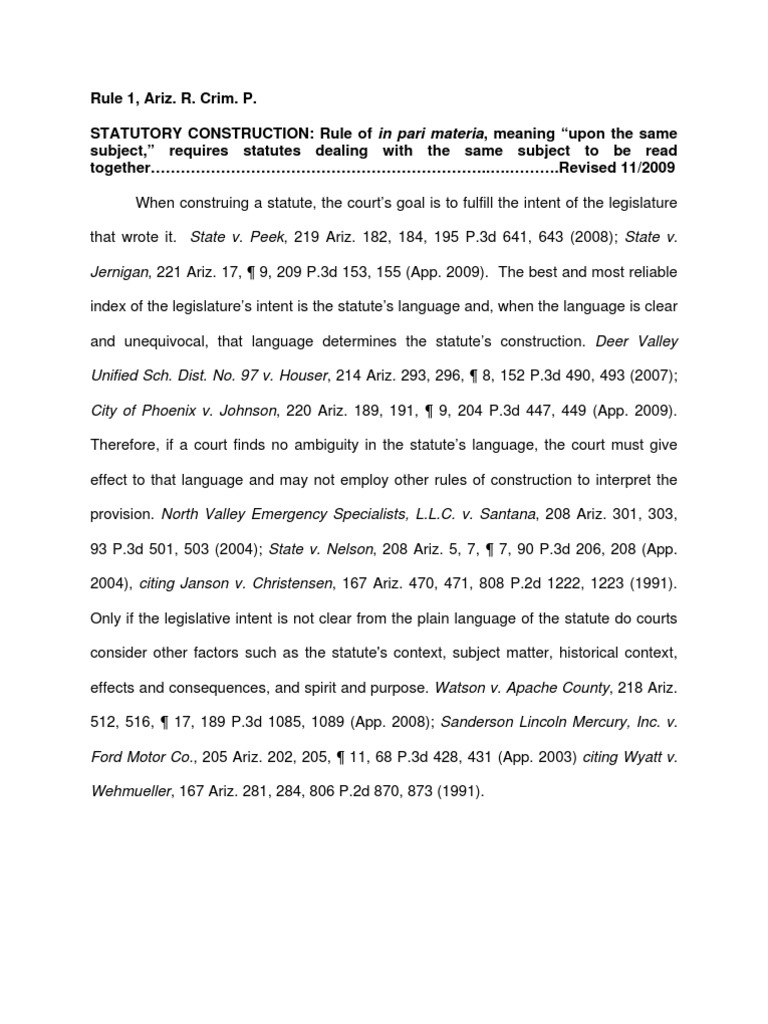 In Pari Materia Pdf Statutory Interpretation Sources Of Law