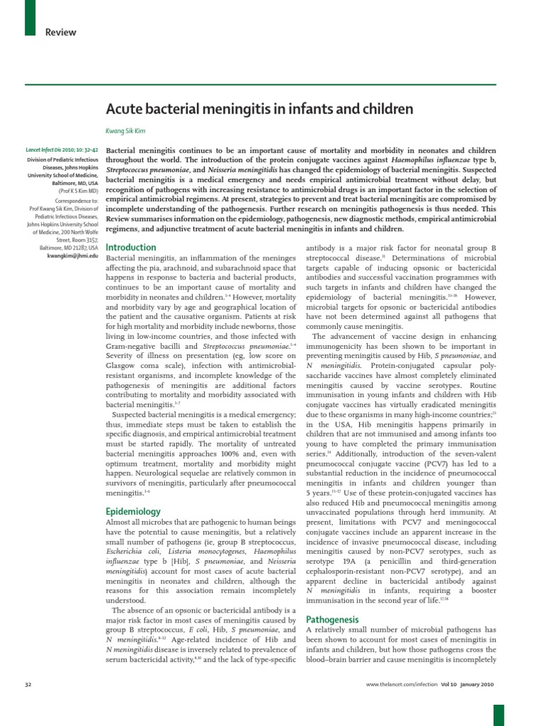 Acute Bacterial Meningitis in Infants and Children | PDF