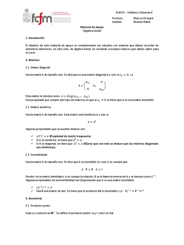 Algebra Lineal | PDF | Espacio vectorial | Matriz (Matemáticas)