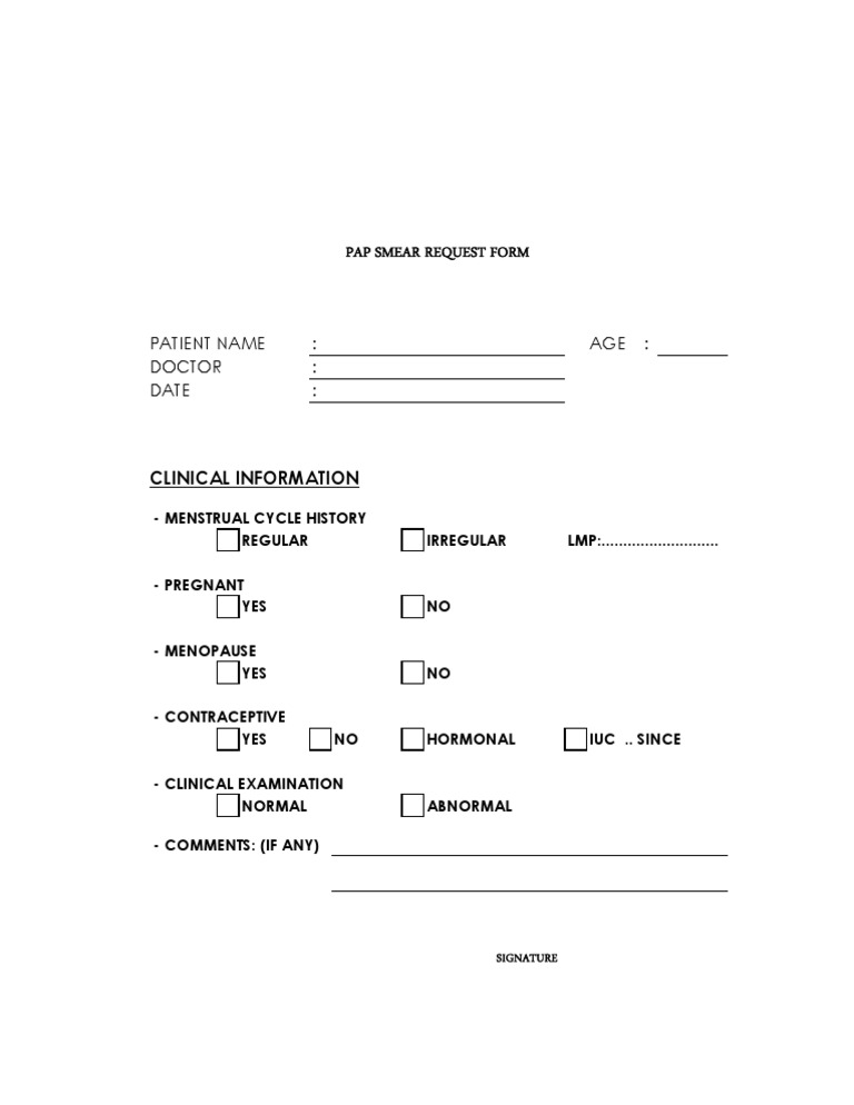 Pap Smear Request Form Template | PDF