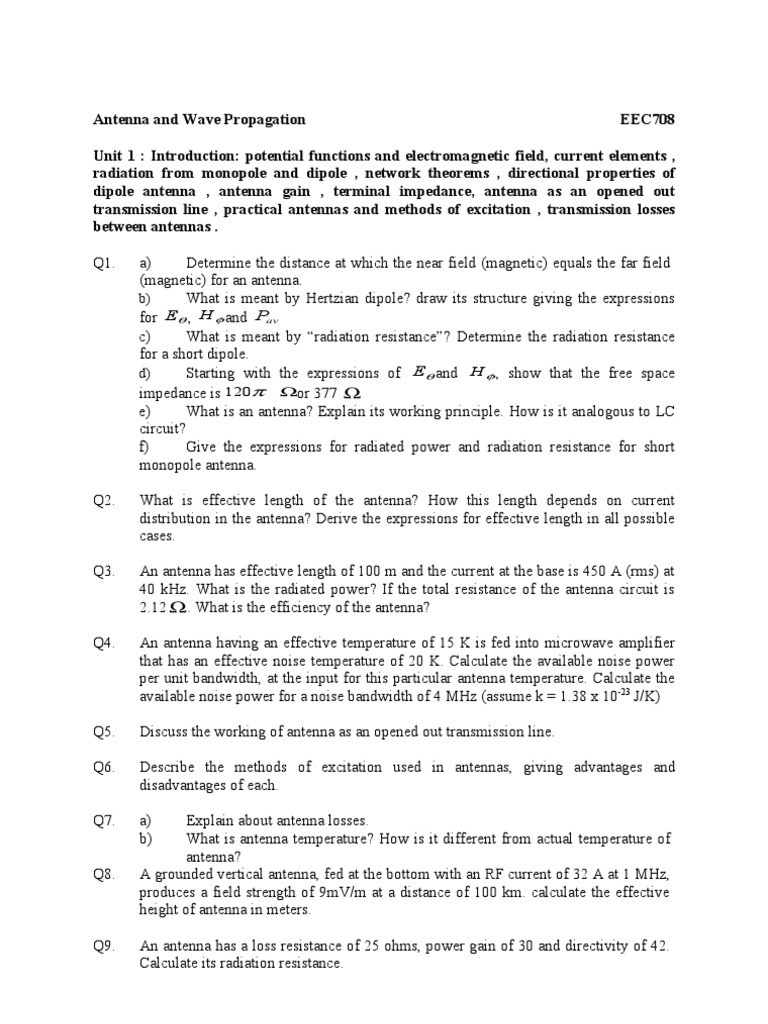 Antenna and Wave Propagation (EEE) EEC708 PDF Antenna (Radio) Radio Propagation