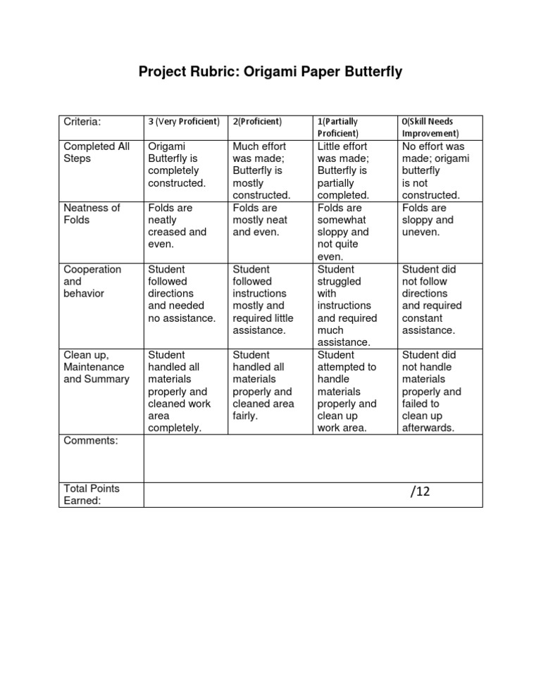 Origami Rubric