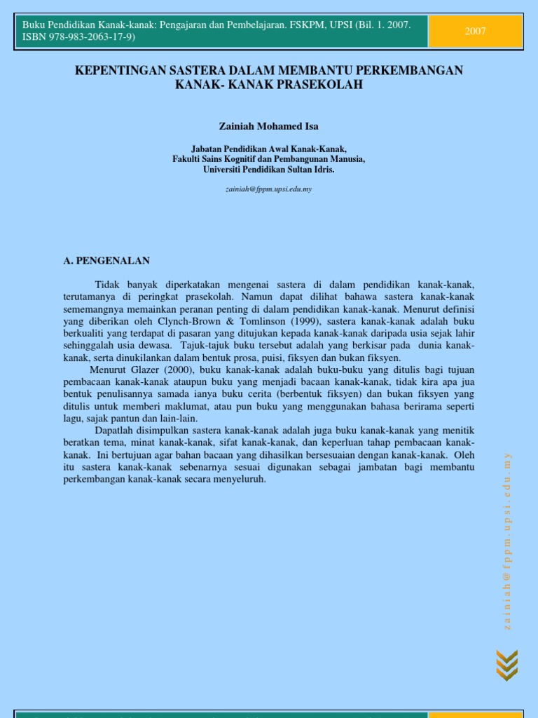 Kepentingan Sastera Dalam Membantu Perkembangan Kanak Kanak Prasekolah Pdf