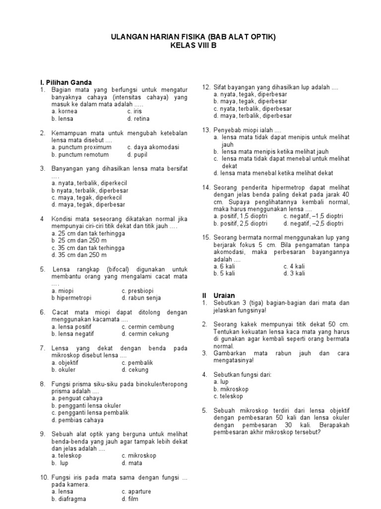 Contoh Soal Materi Cahaya Dan Alat Optik Smp Kelas 8 - Giat Belajar