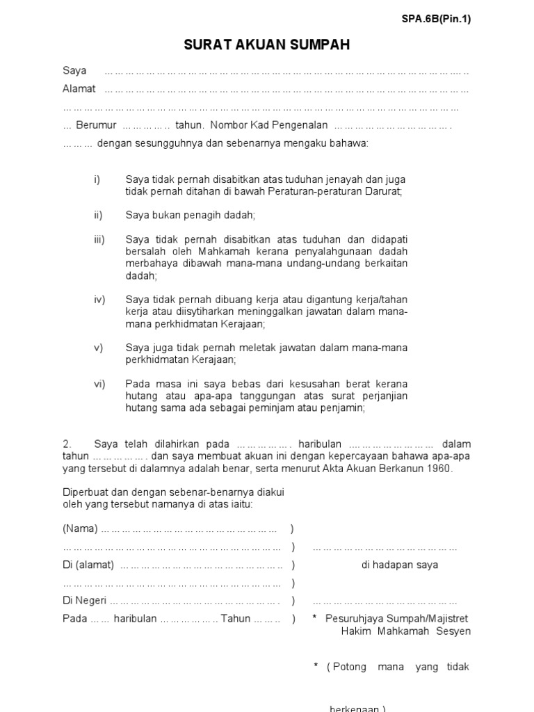 Surat Akuan Sumpah | Pdf