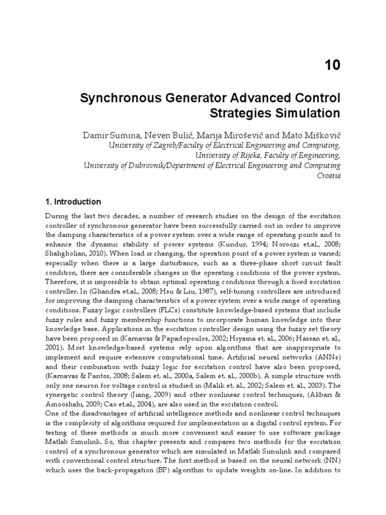 Synchronous Generator Advanced Control Strategies Simulation | PDF