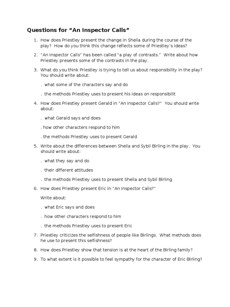 An inspector calls essay questions and answers image