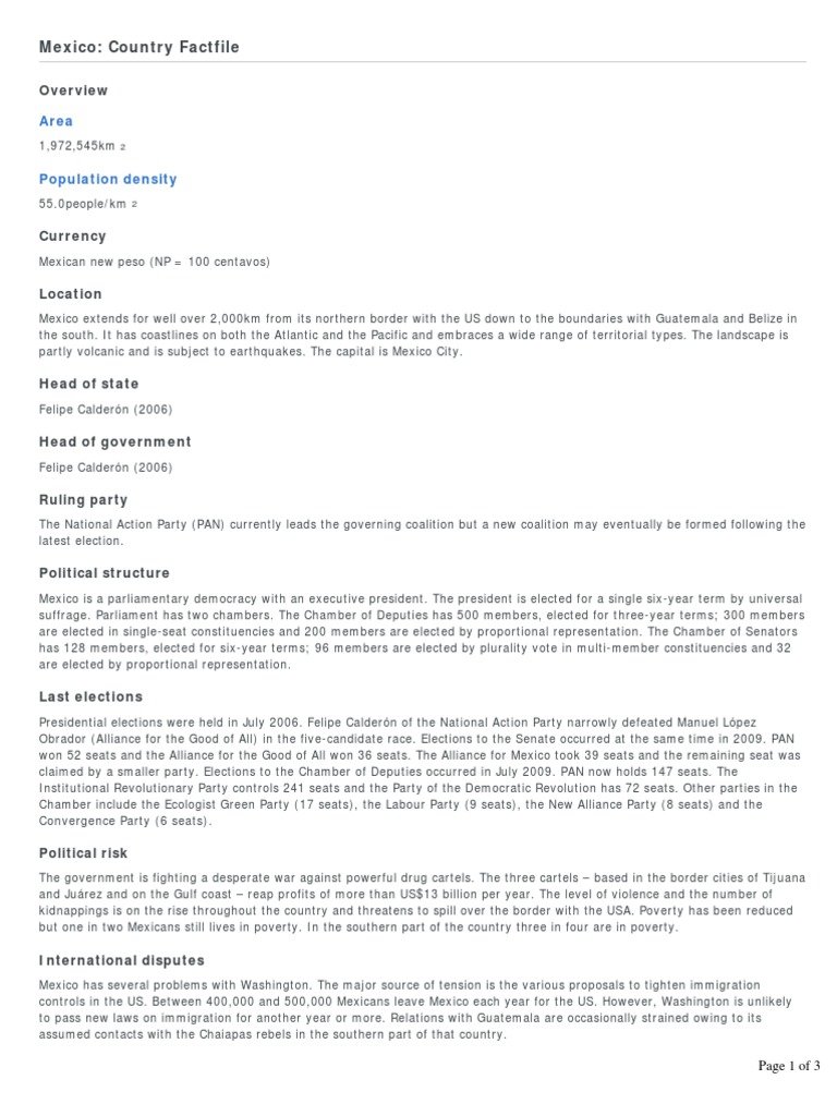 Mexico: Country Factfile: Page 1 of 3 | PDF | Mexico | The United States