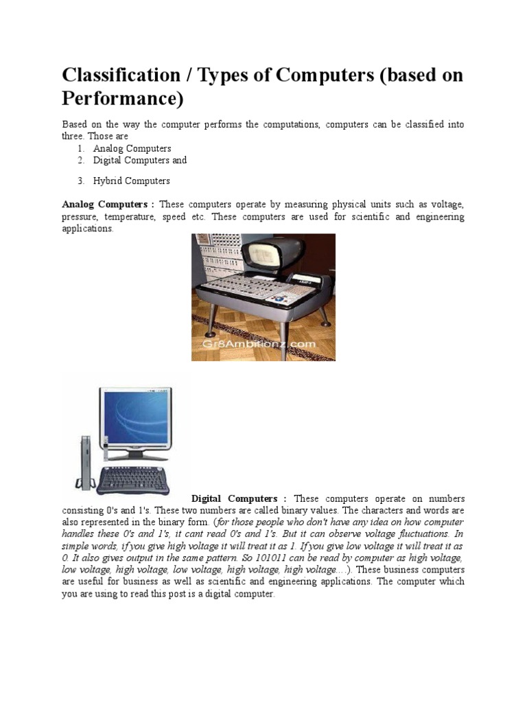 Classification of Computers Based on Performance: An Overview of Analog ...