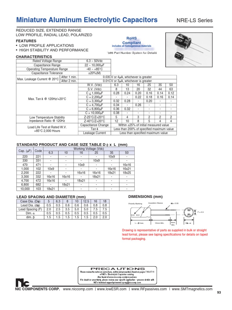 NIC Components NRE-LS Series | PDF | Capacitor | Electrical Components