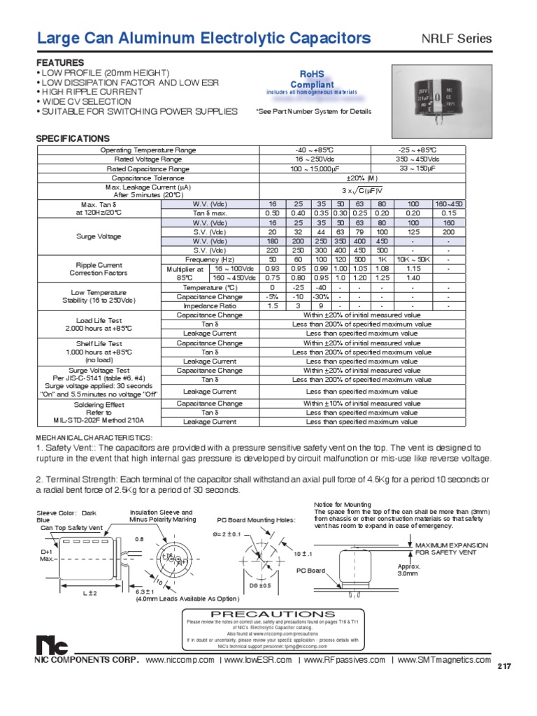 NIC Components NRLF Series | PDF | Capacitor | Physical Quantities