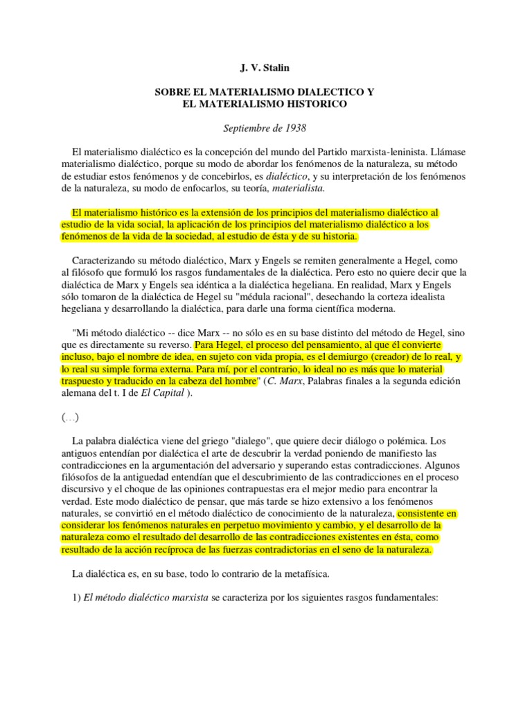 Materialismo Dialéctico E Historico Stalin Pdf Dialéctico