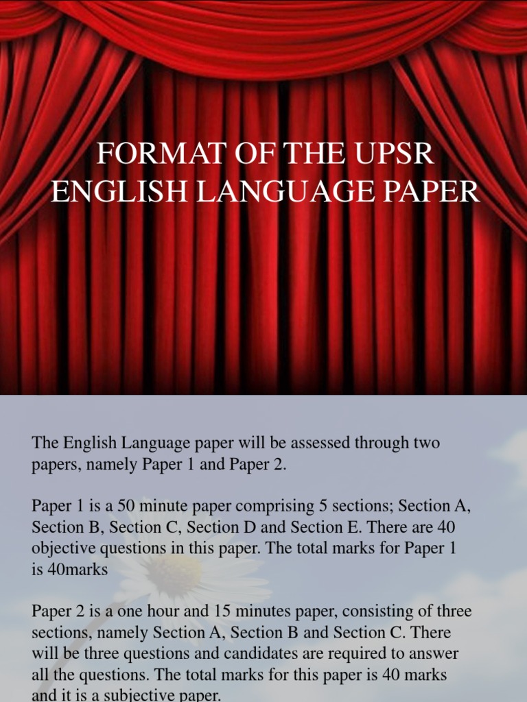 UPSR English Language Paper Format | PDF | Reading Comprehension ...
