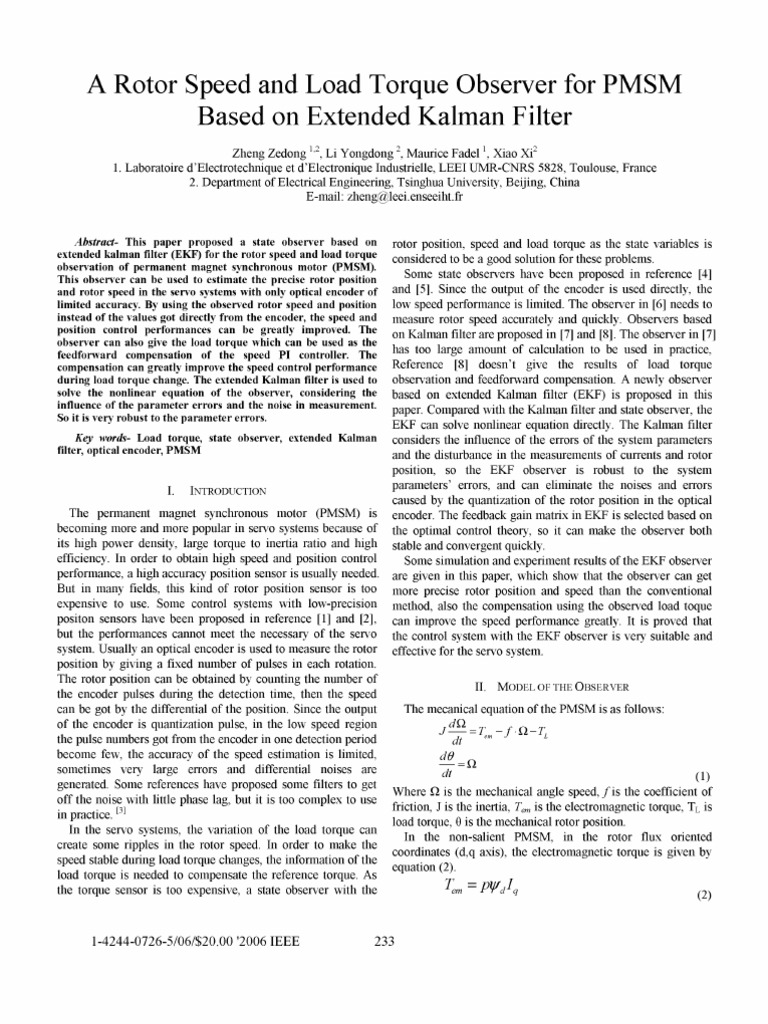 A Rotor Speed and Load Torque Observer For PMSM Based On Extended ...