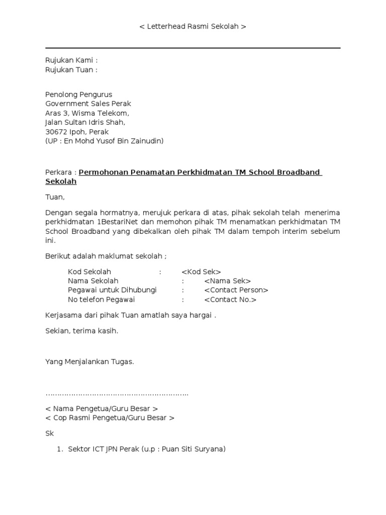 Contoh Surat Tukar No Telefon