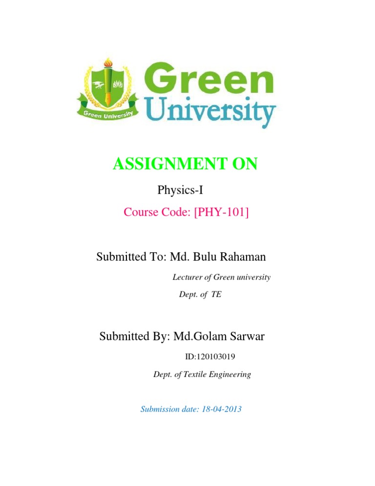 Physics-I Assignment Front Page | PDF