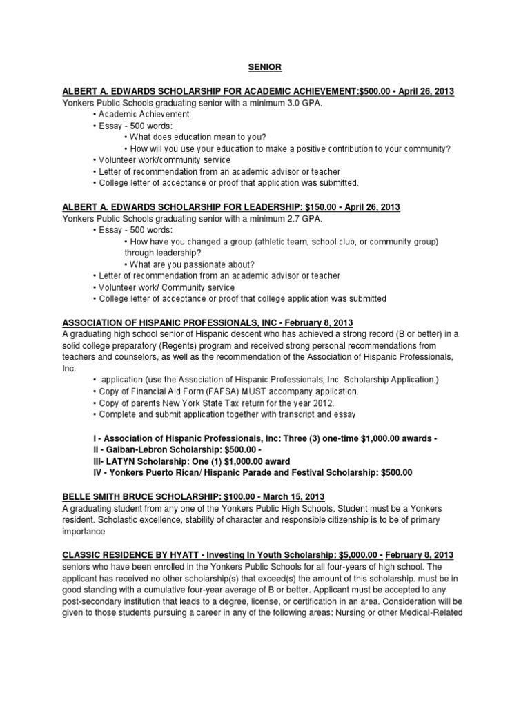 Yonkers Scholarship | PDF | Secondary School | Students
