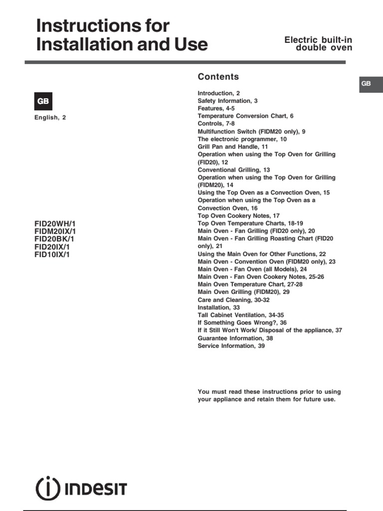 Indesit Oven Manual | PDF | Oven | Grilling, image size:768x1024