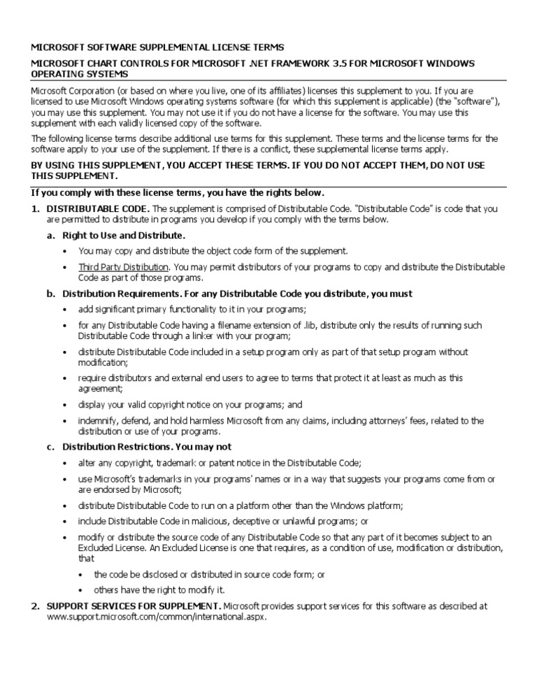 Microsoft Chart Controls License Terms | PDF