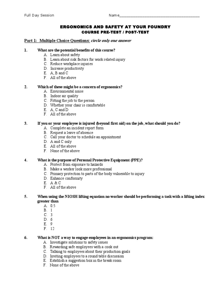 Ergonomics Test Questions Fullday Personal Protective Equipment