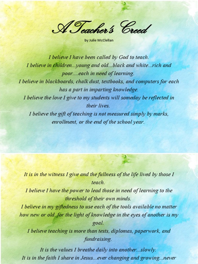 Teacher's Creed: A Call to Educate | PDF