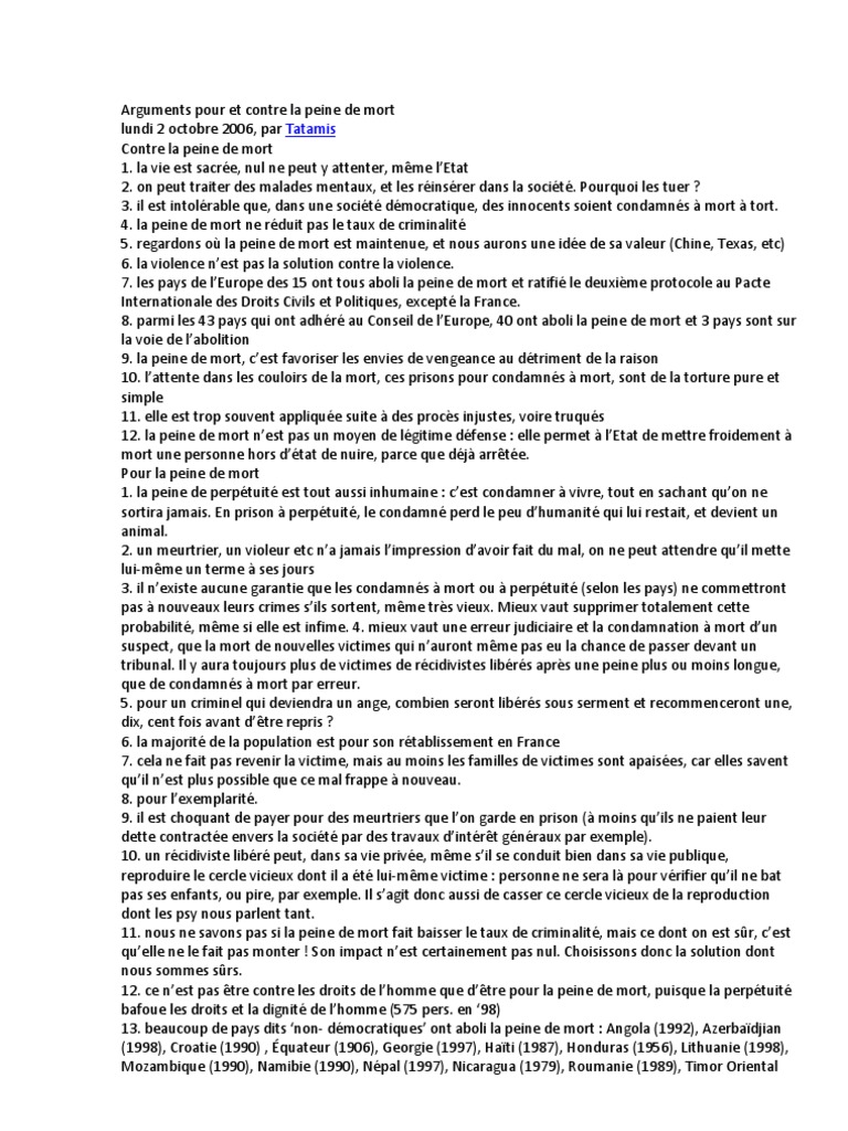 Discours De Badinter Contre La Peine De Mort Texte pour ou contre la peine de mort texte argumentatif