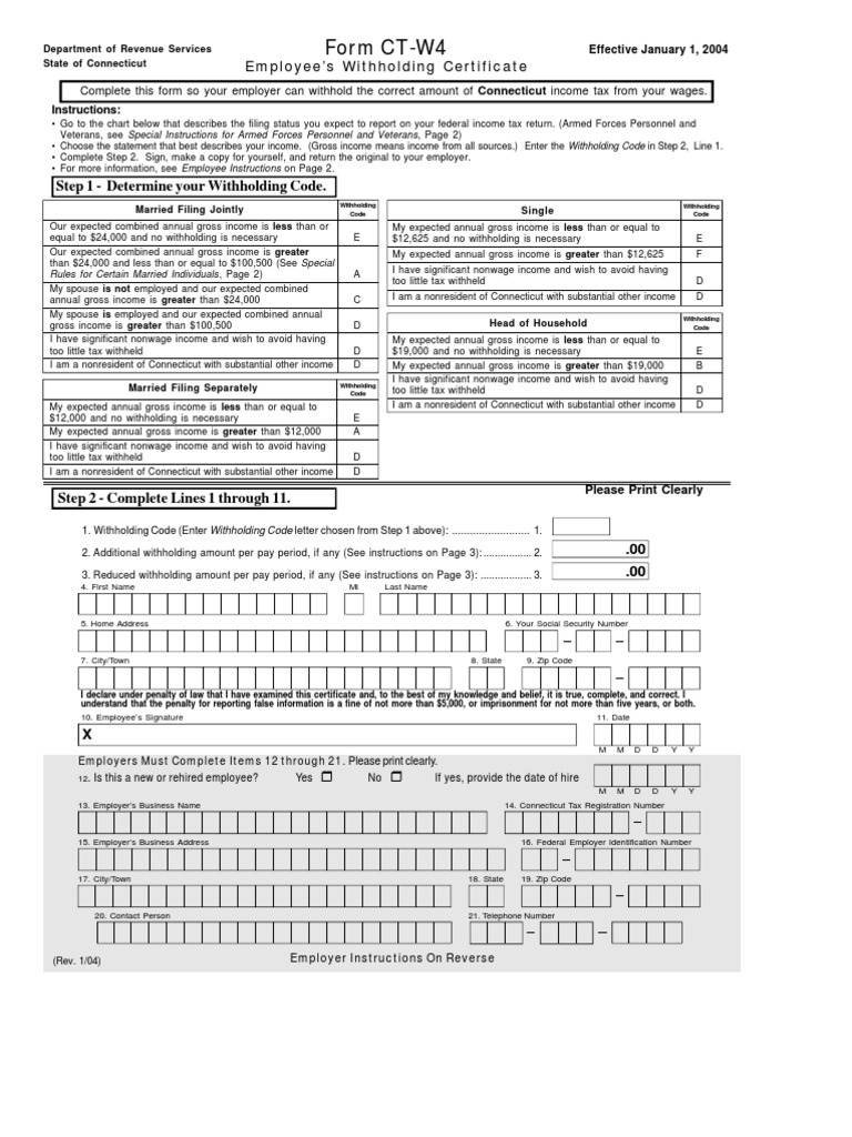 Department of Labor ctw4 Withholding Tax Gross