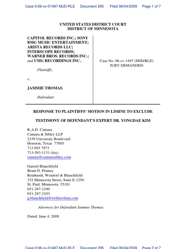 Defendant's Opposition To Motion in Limine To Exclude Expert Dr