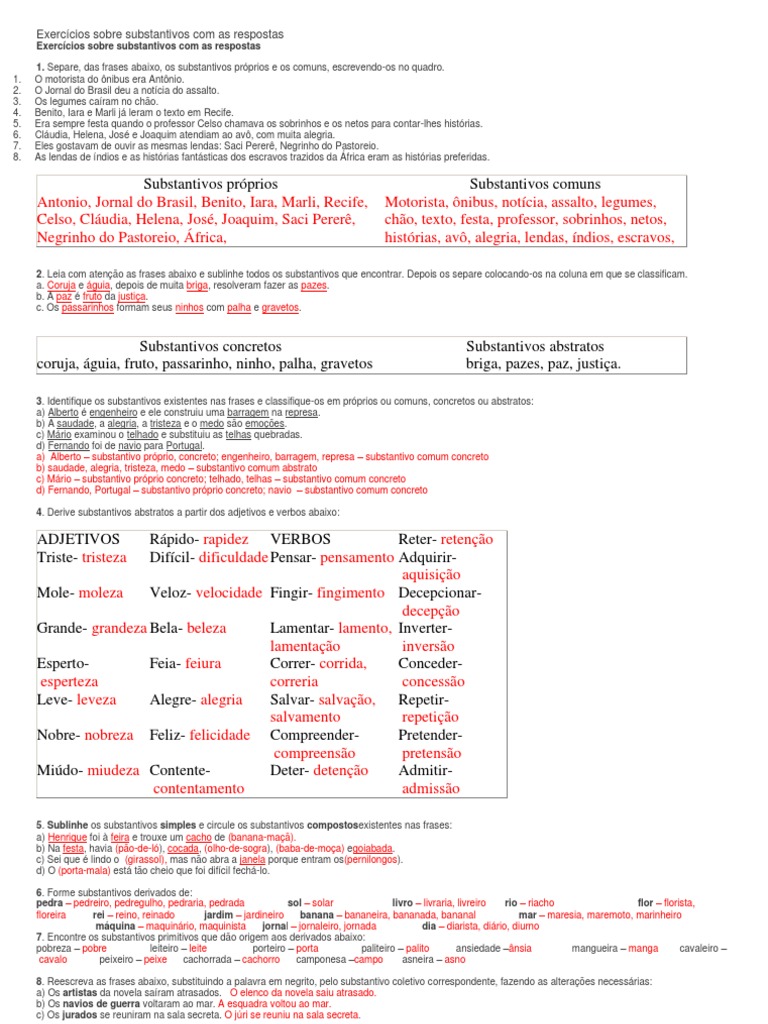 Exercícios de Substantivos com Gabarito | PDF | Plural