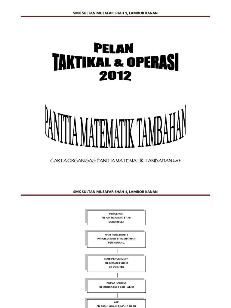 Pelan Taktikal Operasi 2013 Panitia Matematik Tambahan Pdf