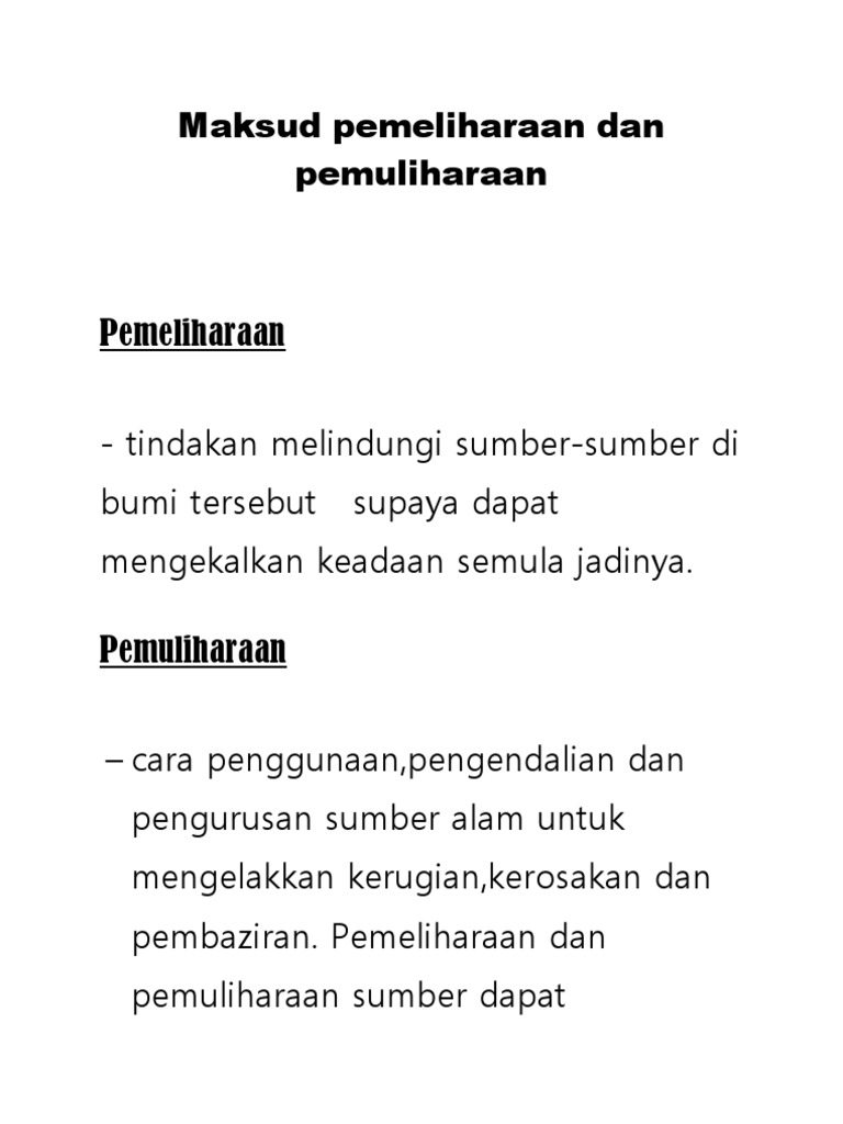 Maksud Pemeliharaan Dan Pemuliharaan Pdf