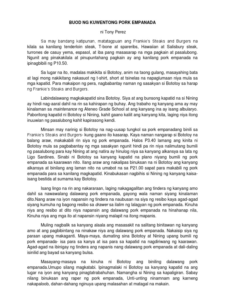 Buod NG Kuwentong Pork Empanada PDF