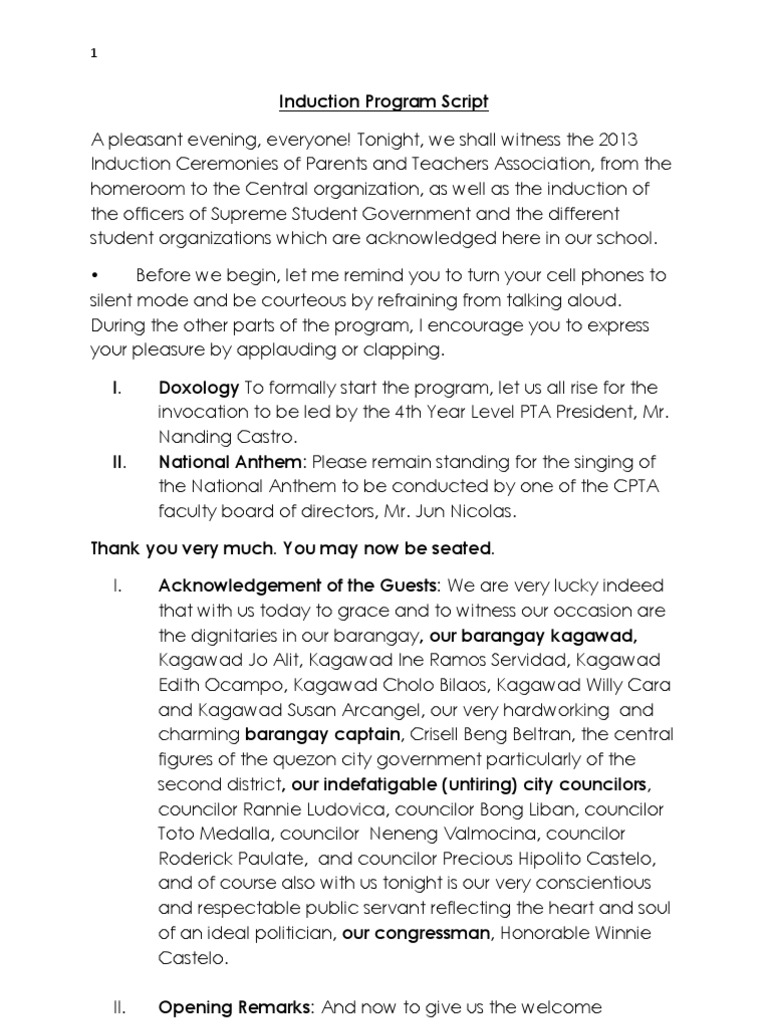 Script For Induction Program Pdf