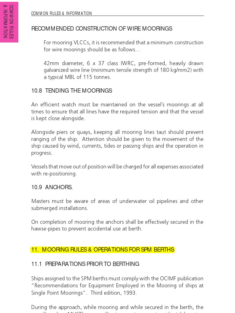 Mooring Rules Operations SPM Berths PDF Oil Tanker Ships