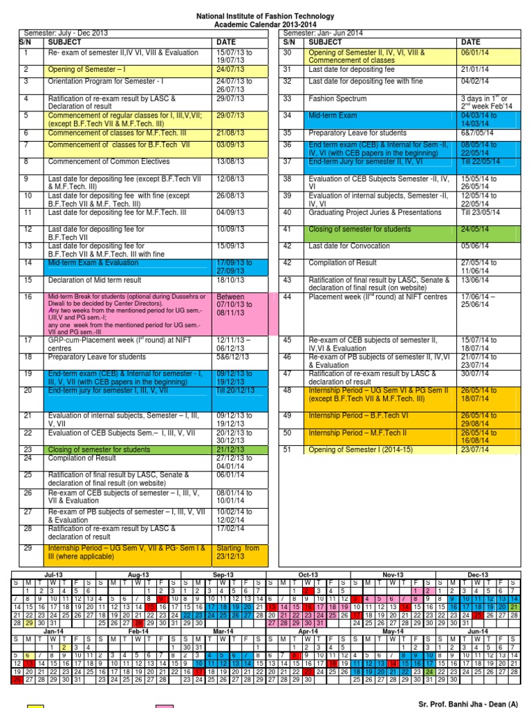 NIFT Academic Calender 20132014 PDF Academic Term Traditions