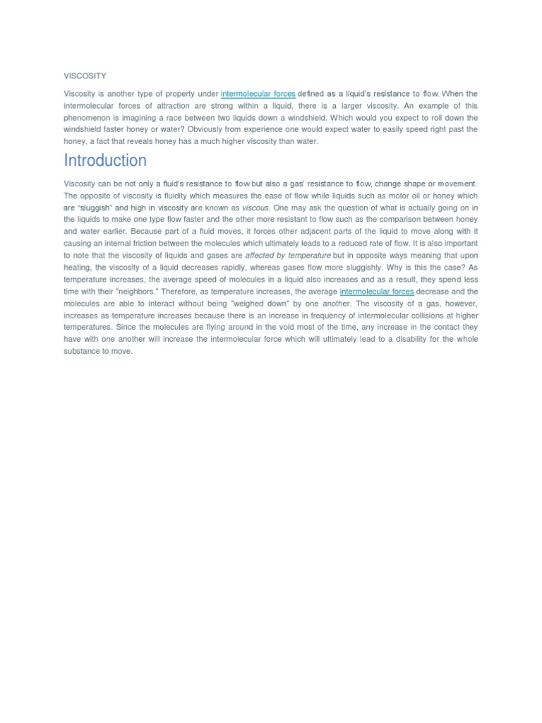Viscosity | PDF | Viscosity | Liquids