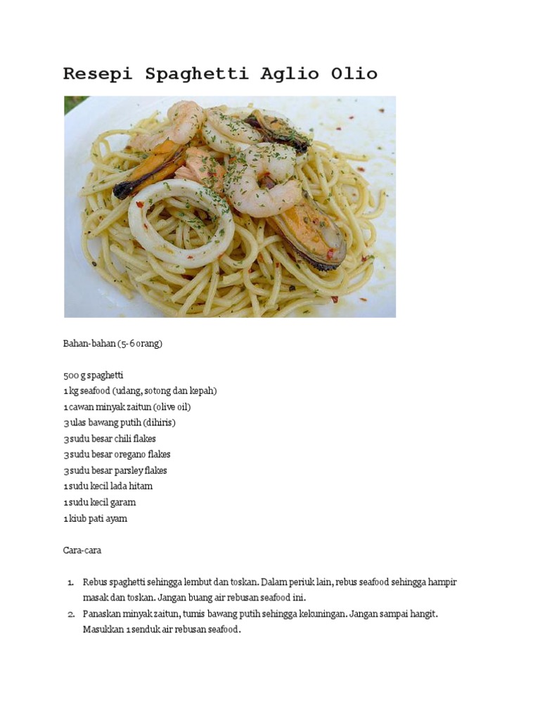 Resepi Spaghetti Aglio Olio Pdf