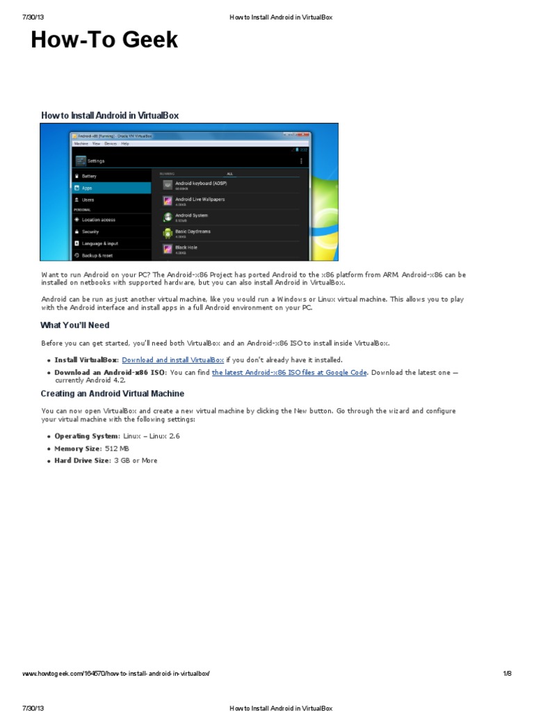 How To Install Android in VirtualBox | PDF | Android (Operating System) |  Booting