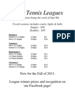 Fall 2013 Adult Tennis Leagues