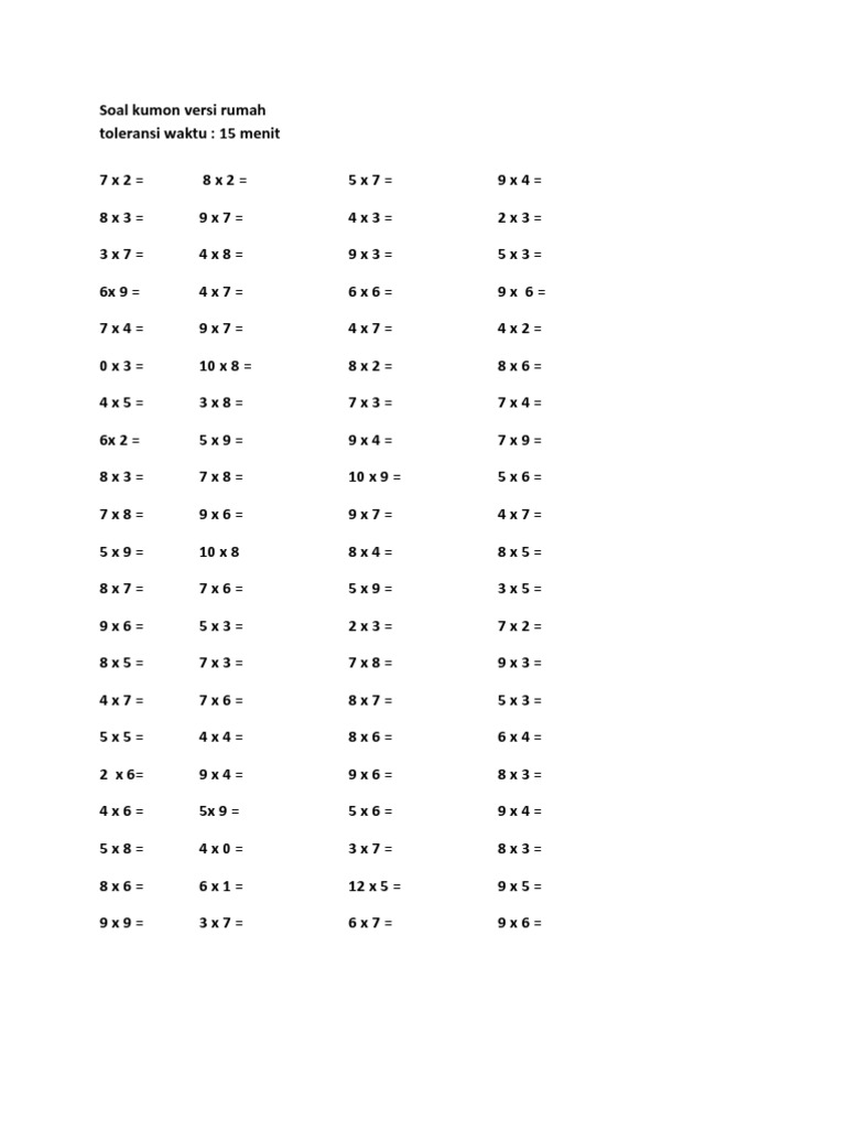 Soal Kumon Versi Rumah