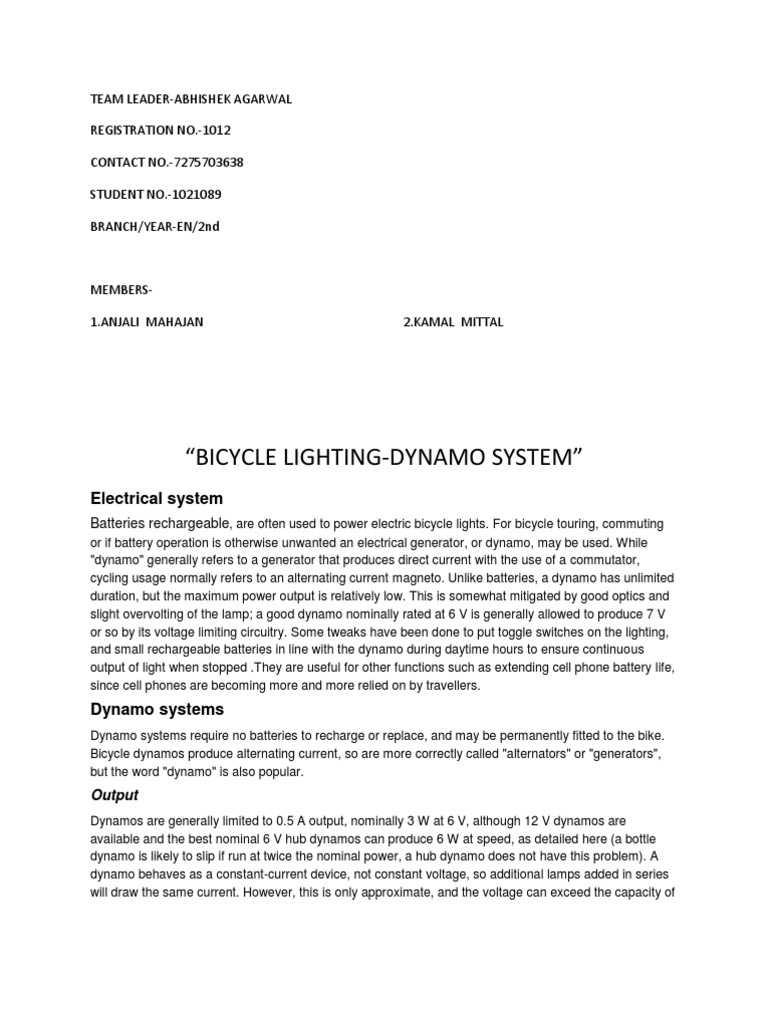 bicycle dynamo energy conversion