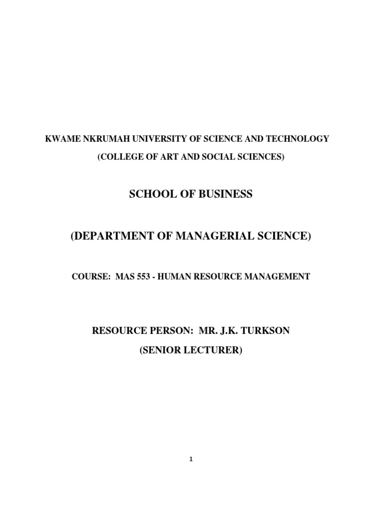 School of Business: Kwame Nkrumah University of Science and Technology  (College of Art and Social Sciences) | PDF | Human Resource Management |  Recruitment
