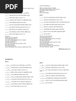Bad Day - Daniel Powter: Put The Parts of The Song in Order