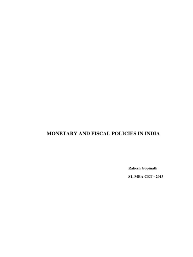 Monetary and Fiscal Policies in India | PDF | Fiscal Policy | Reserve ...