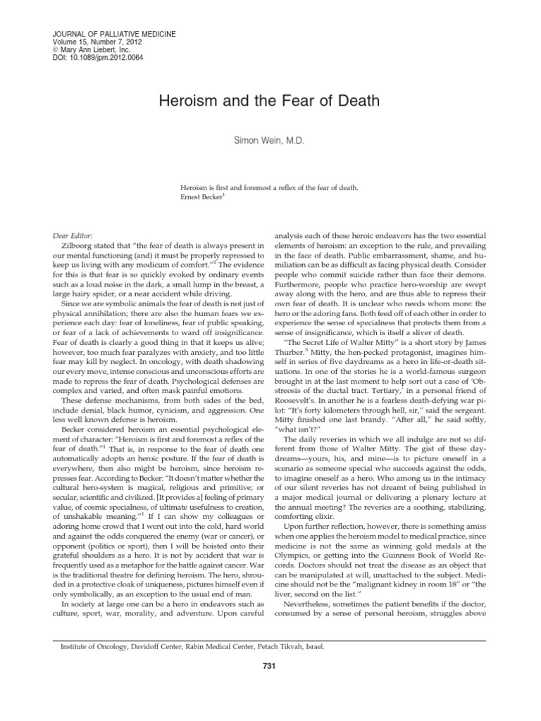 Heroism and The Fear of Death | PDF | Hero | Psychological Egoism