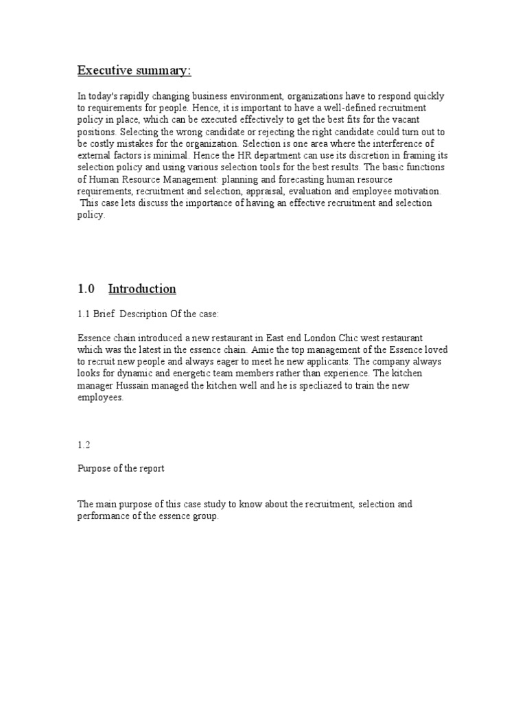 Executive Summary Performance Appraisal Human Resource Management